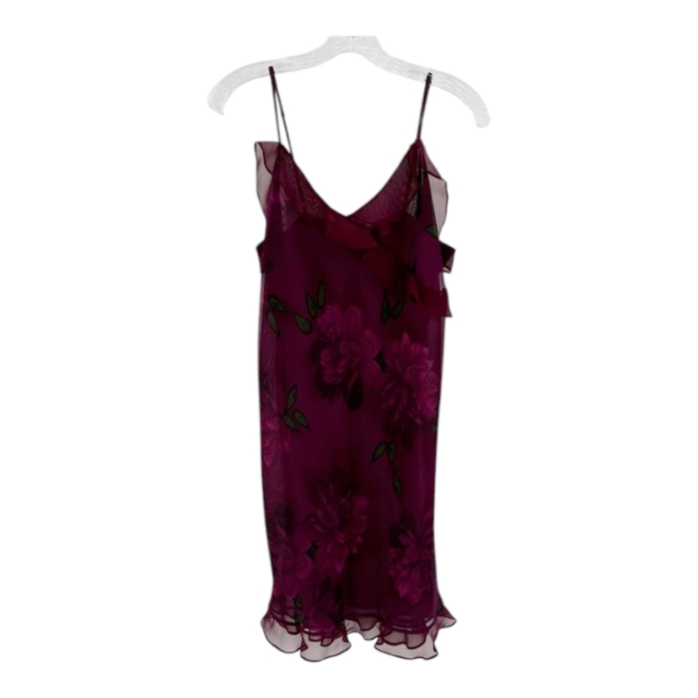 😍Valerie Stevens! Plum Floral Adjustable Straps V-Neck Sheer Chiffon Nightgown
